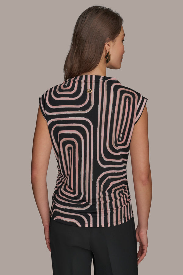 Donna Karan RUCHED WAIST MOCKNECK TOP Black