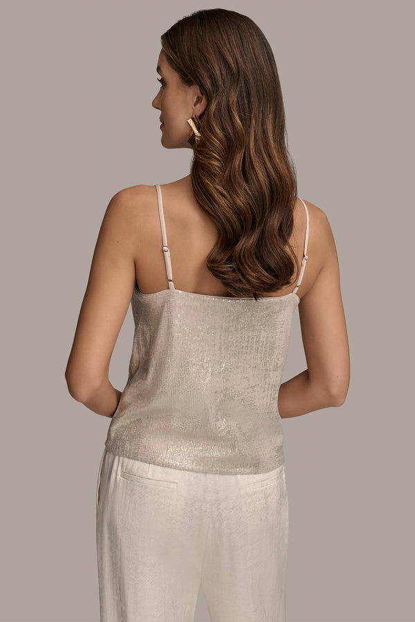 Donna Karan SEQUIN COWL NECK CAMI Sand