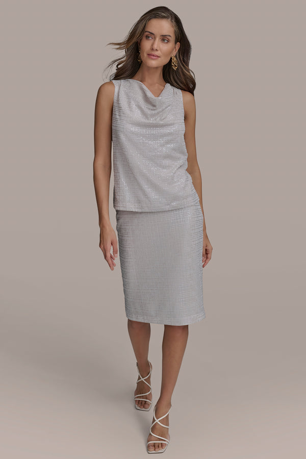 Donna Karan SEQUIN COWL NECK TUSCAN GREY