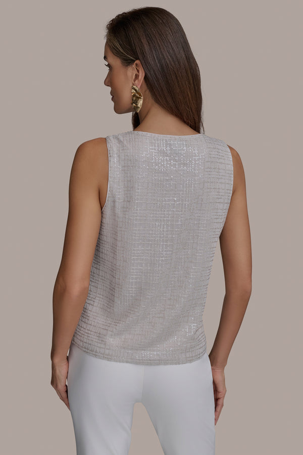 Donna Karan SEQUIN COWL NECK TUSCAN GREY