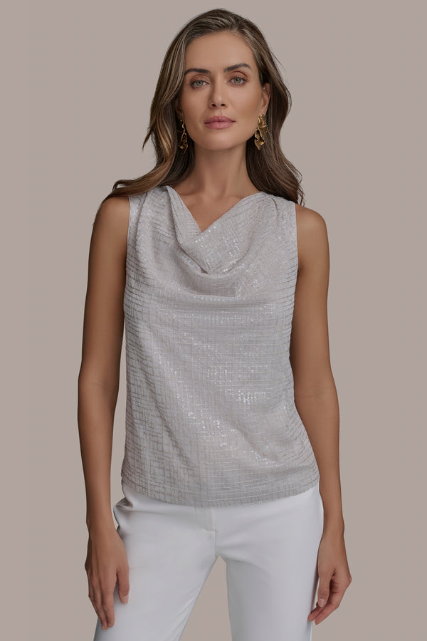 donna karan SEQUIN COWL NECK TUSCAN GREY