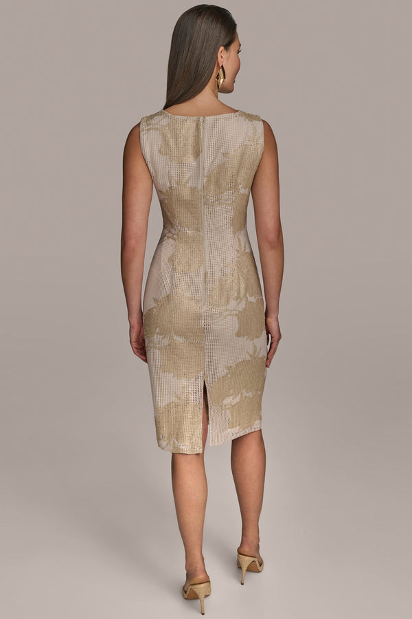 Donna Karan SEQUIN MESH SHEATH DRESS Sand