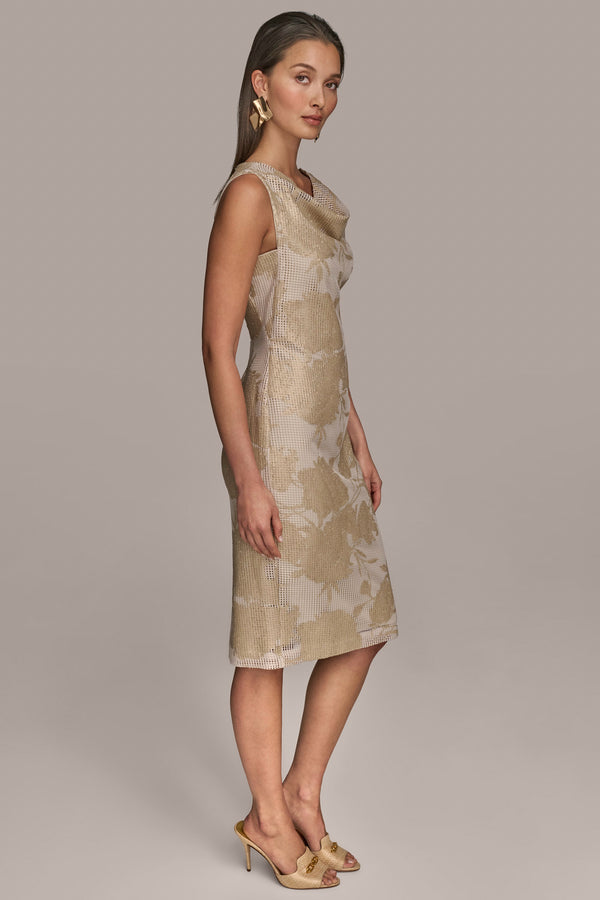 Donna Karan SEQUIN MESH SHEATH DRESS Sand