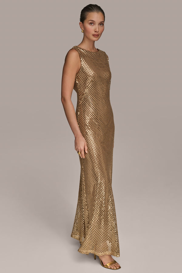 Donna Karan SEQUINED GOWN Gold