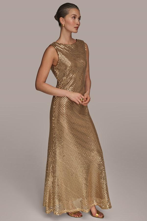 Donna Karan SEQUINED GOWN Gold
