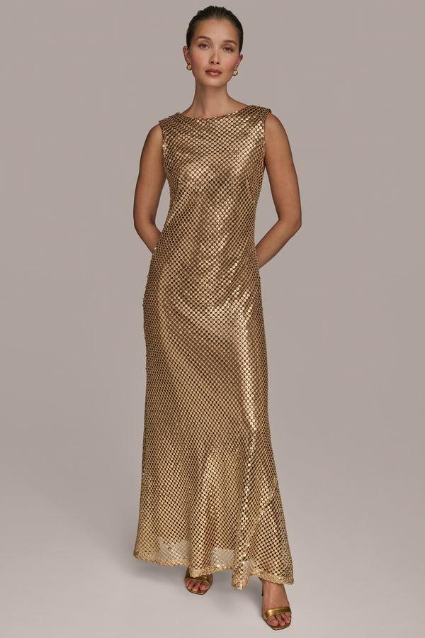 donna karan SEQUINED GOWN Gold