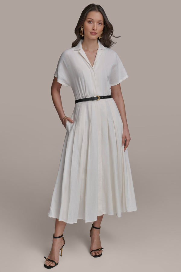donna karan SHIRT DRESS WITH BELT cream