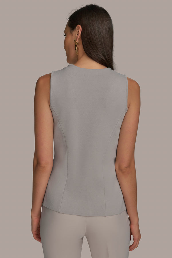 Donna Karan SLEEVELESS BUTTON UP SWEATER VEST CLAY