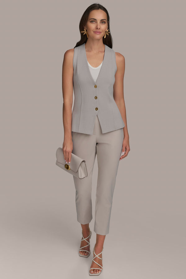 Donna Karan SLEEVELESS BUTTON UP SWEATER VEST CLAY