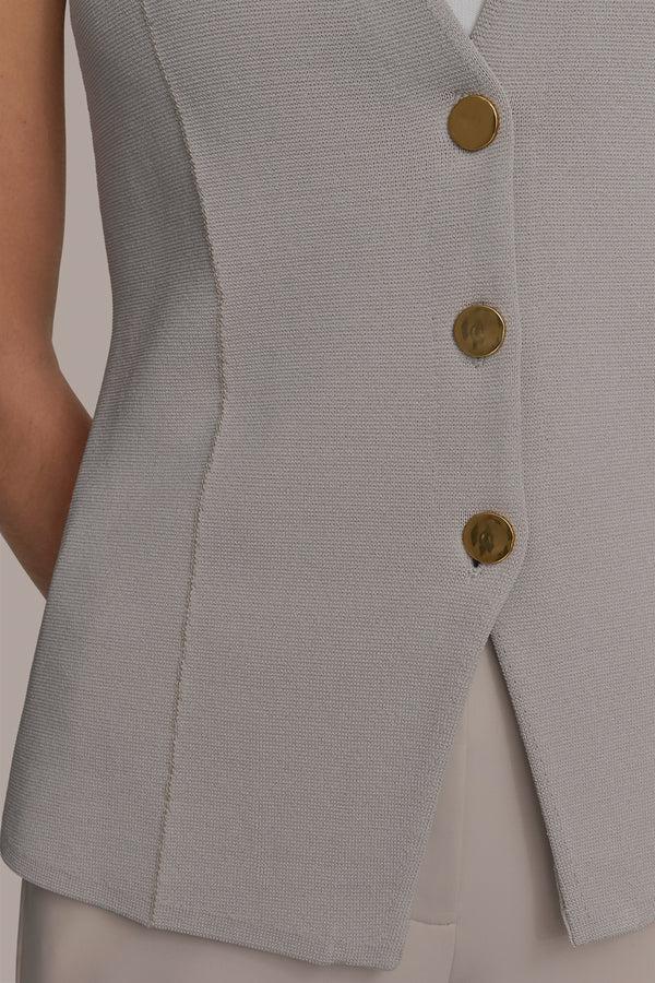 Donna Karan SLEEVELESS BUTTON UP SWEATER VEST CLAY