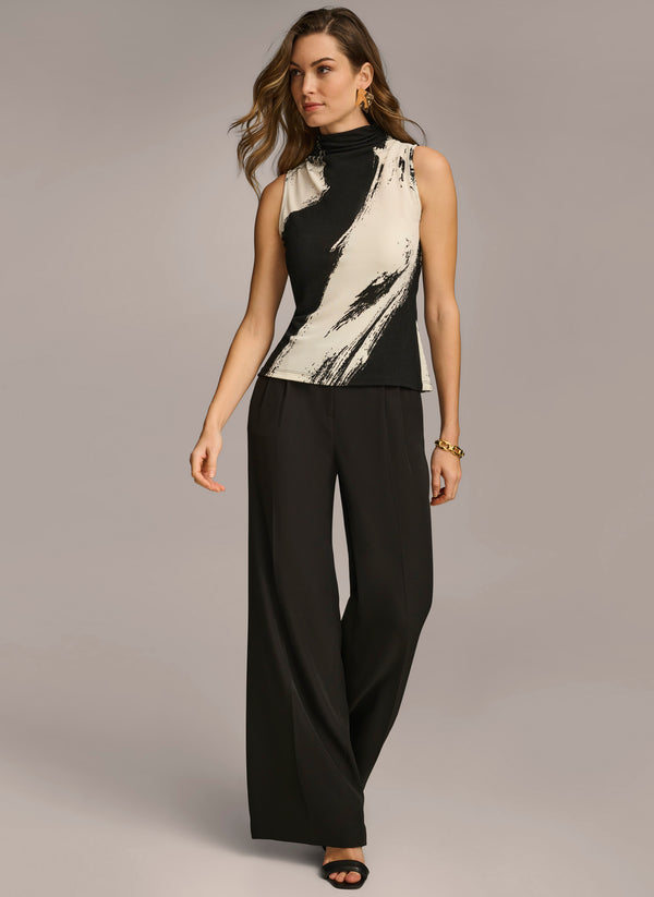 Donna Karan SLEEVELESS MOCK NECK TOP Black/Cream