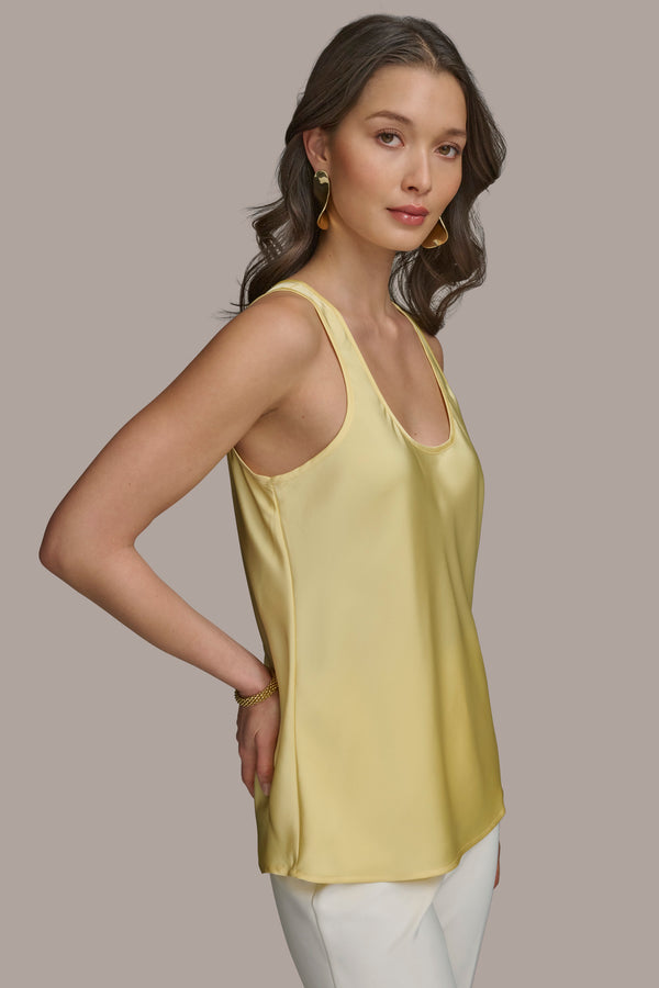 Donna Karan SOLID SLEEVELESS SHELL PANNA COTTA