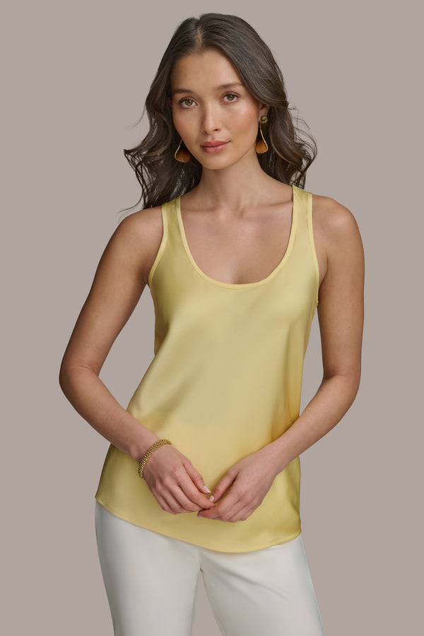 donna karan SOLID SLEEVELESS SHELL PANNA COTTA