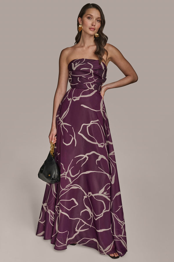 donna karan STRAPLESS BALL GOWN Prune/Light Canvas