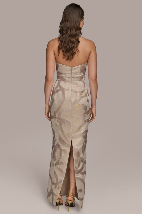 donna Karan STRAPLESS GATHERED GOWN Sand/Gold