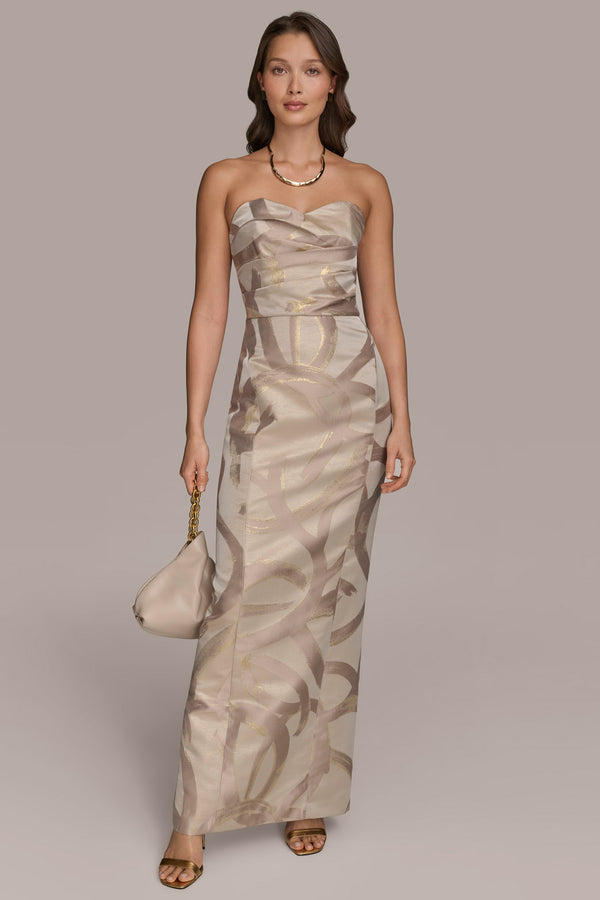 donna Karan STRAPLESS GATHERED GOWN Sand/Gold