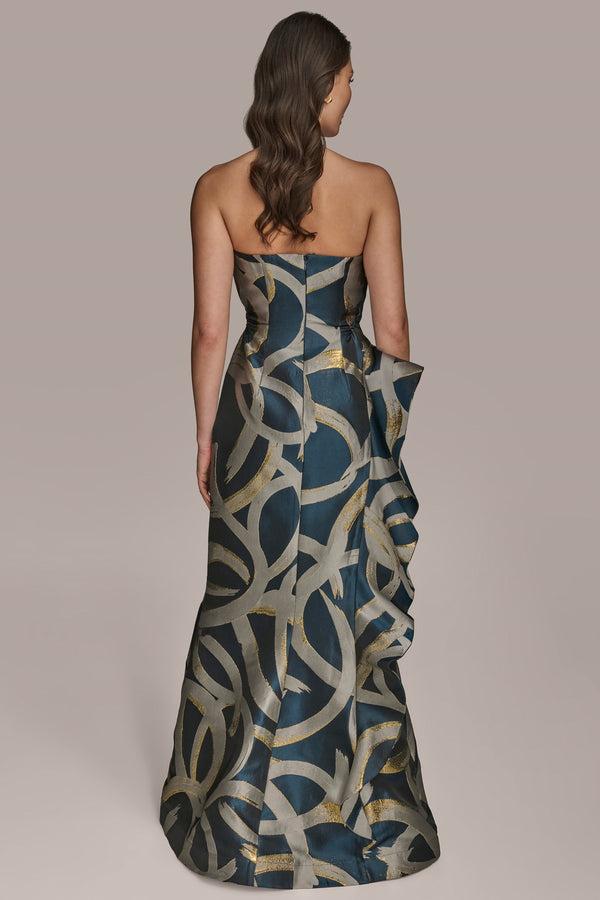 Donna Karan STRAPLESS RUFFLED GOWN Tide/Sand