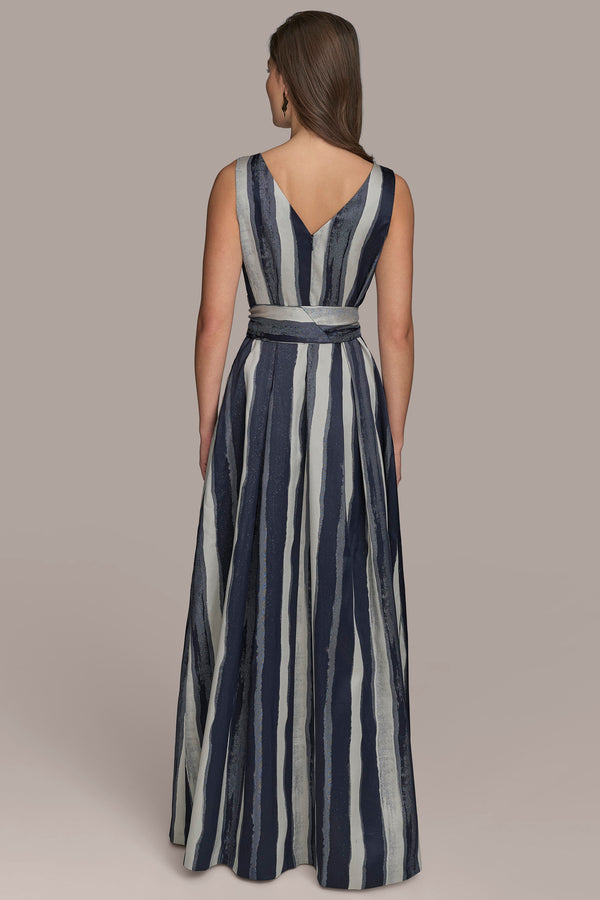 Donna Karan STRIPED WRAP BALL GOWN NIGHTFALL MULTI