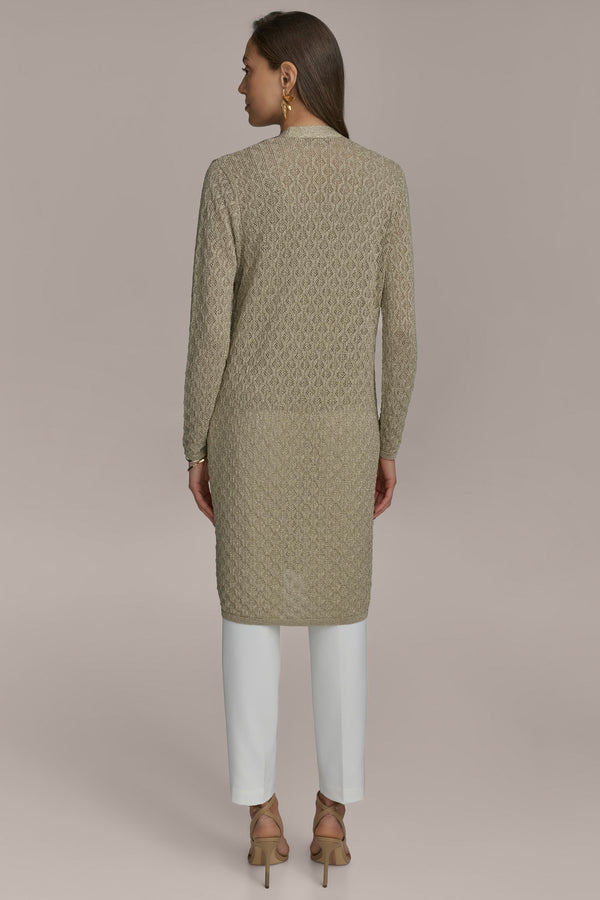 Donna Karan TEXT STITCH DUSTER SWEATER CREAM / GOLD