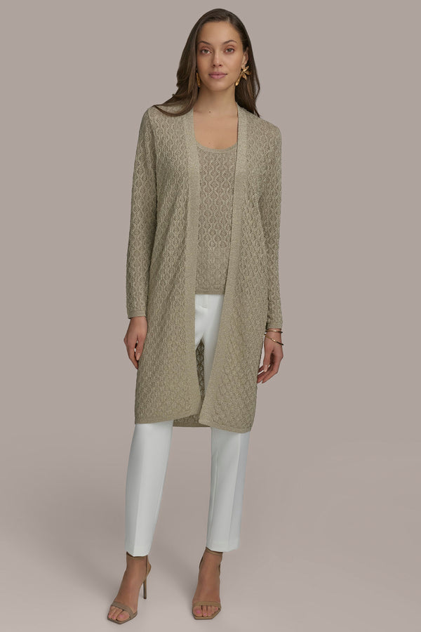 Donna Karan TEXT STITCH DUSTER SWEATER CREAM / GOLD