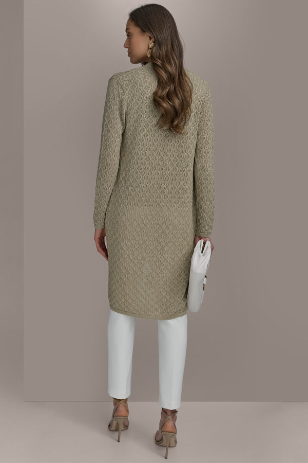 Donna Karan TEXT STITCH DUSTER SWEATER CREAM / GOLD
