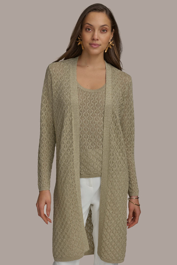 donna karan TEXT STITCH DUSTER SWEATER CREAM / GOLD