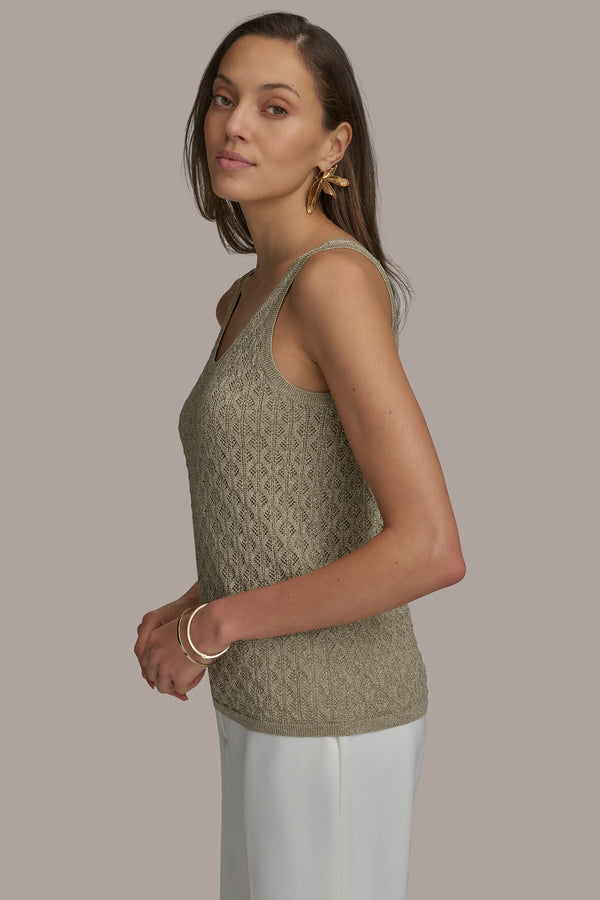 Donna Karan TEXT STITCH SWEATER CREAM/GOLD