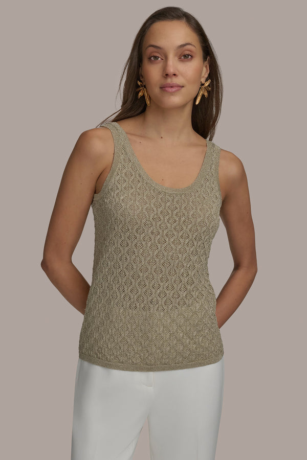 donna karan TEXT STITCH SWEATER CREAM/GOLD