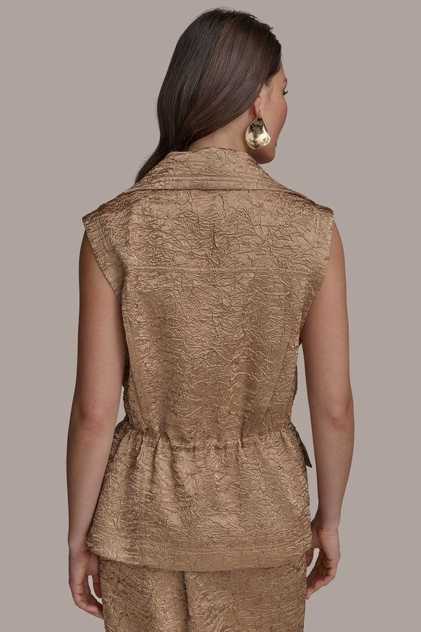Donna Karan TEXT ZIP FRONT VEST HAZELNUT