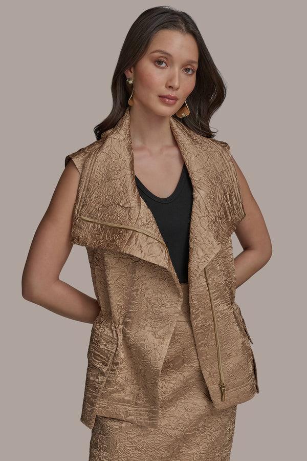 Donna Karan TEXT ZIP FRONT VEST HAZELNUT