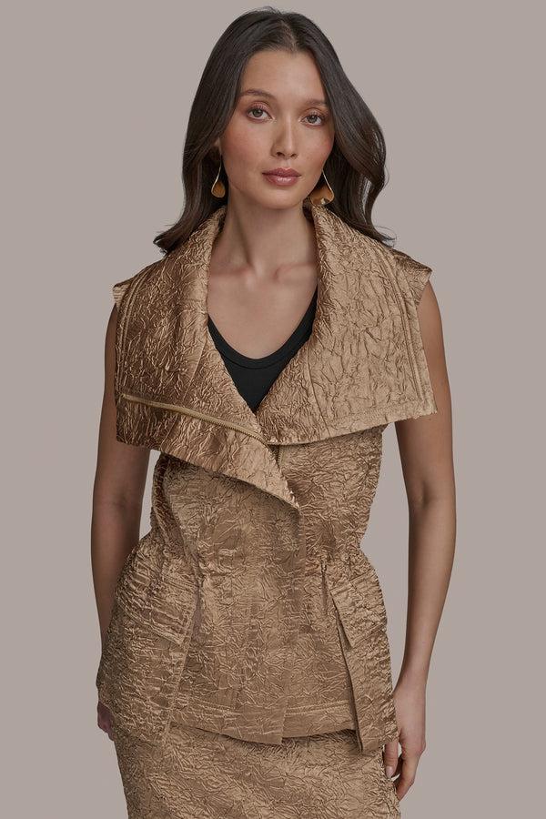 donna karan TEXT ZIP FRONT VEST HAZELNUT