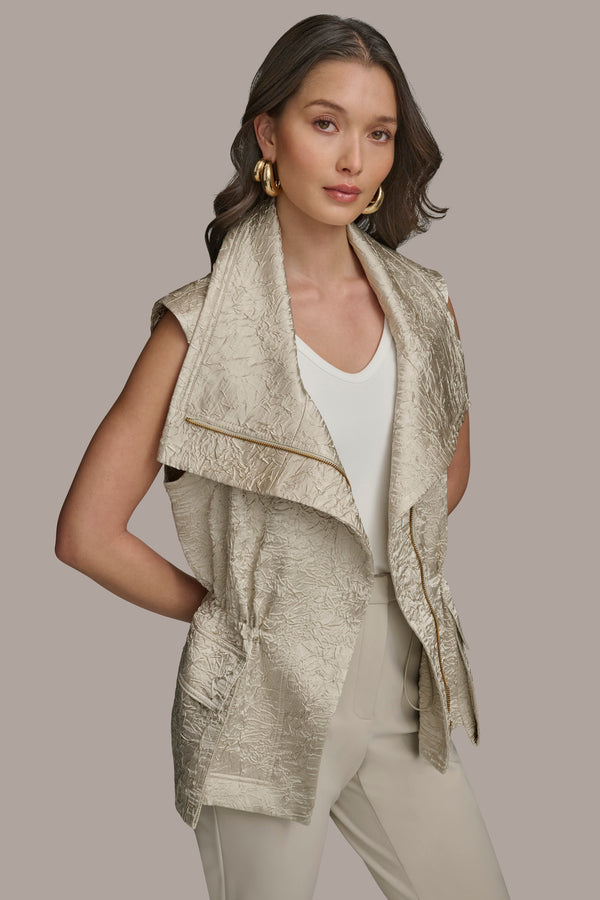 Donna Karan TEXT ZIP FRONT VEST TUSCAN GREY