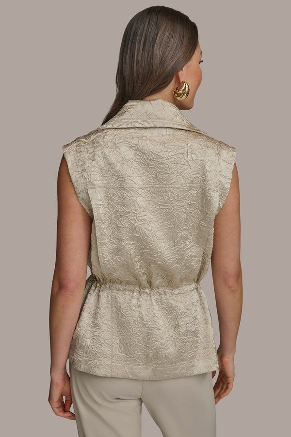 Donna Karan TEXT ZIP FRONT VEST TUSCAN GREY
