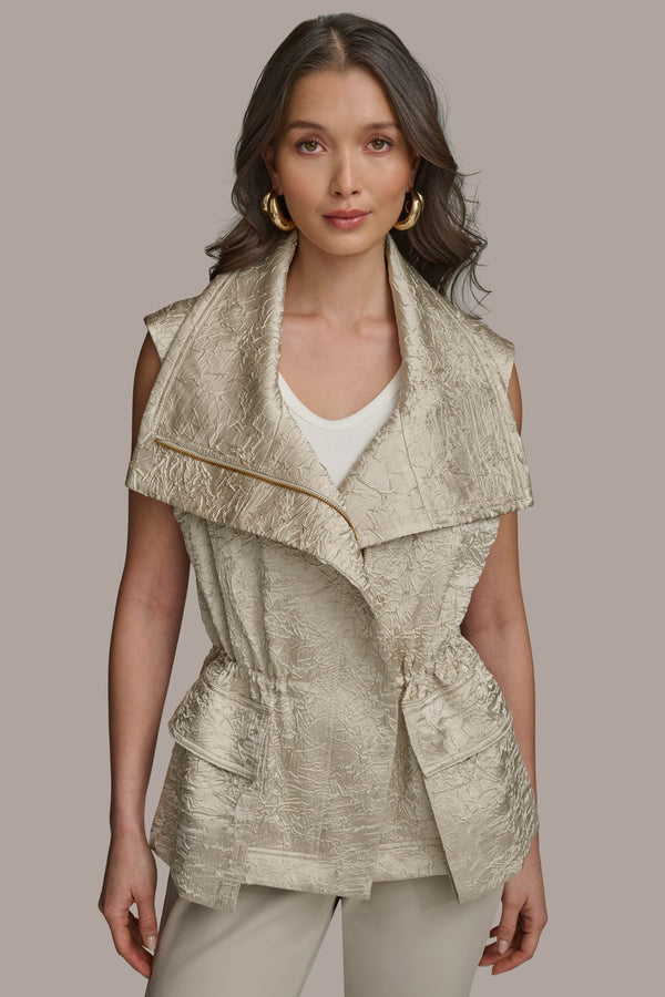 donna karan TEXT ZIP FRONT VEST TUSCAN GREY