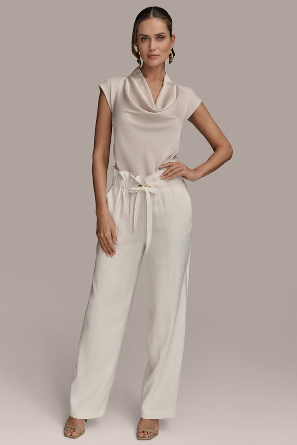 Donna Karan TIE-FRONT STRAIGHT LEG PANT Cream