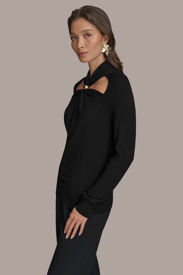 Donna Karan TOP WITH HARDWARE AND CUTOUT Black