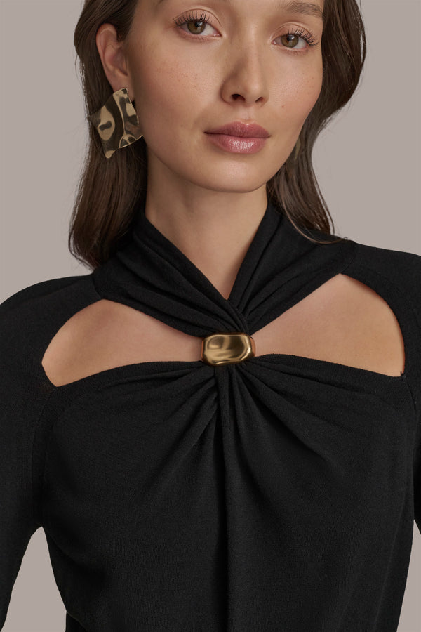 Donna Karan TOP WITH HARDWARE AND CUTOUT Black