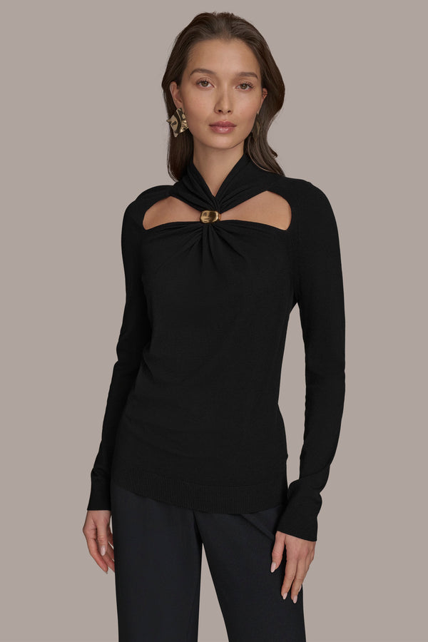 donna karan TOP WITH HARDWARE AND CUTOUT Black