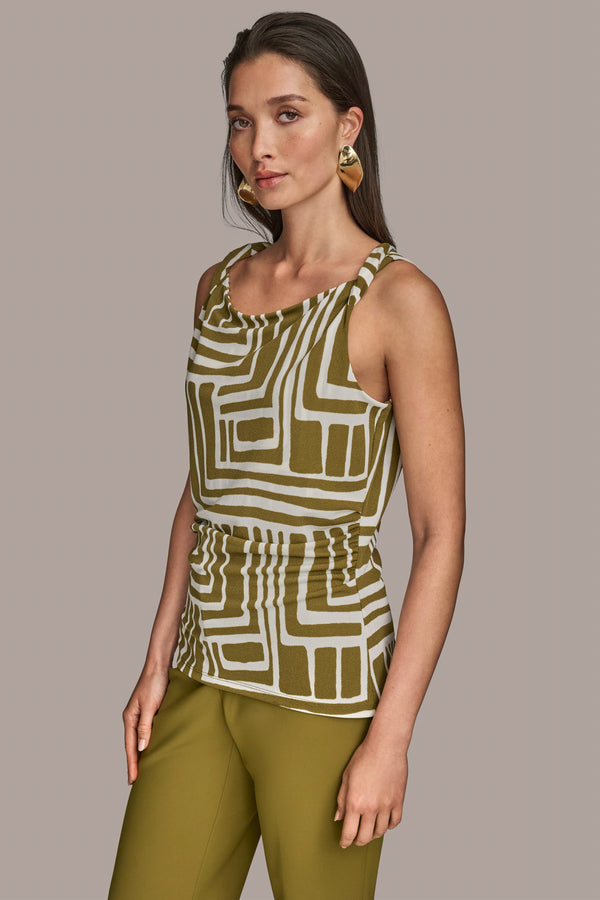Donna Karan TWIST SHOULDER TOP SMOKY OLIVE/CREAM