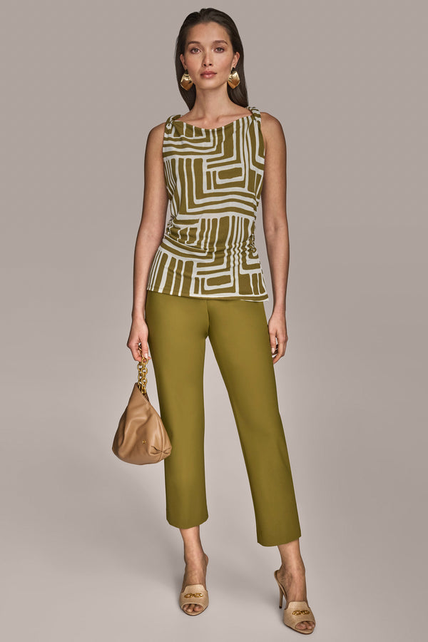 Donna Karan TWIST SHOULDER TOP SMOKY OLIVE/CREAM