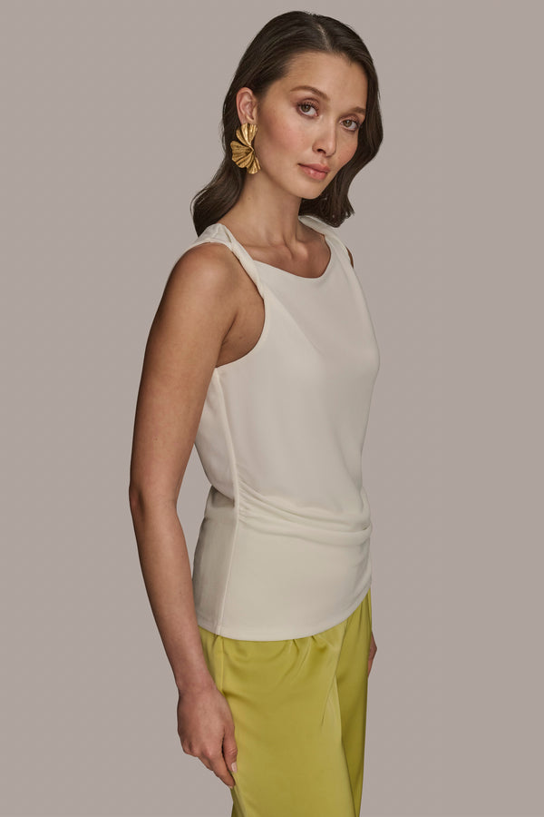 Donna Karan Twist Strap Ruched Tank Cream