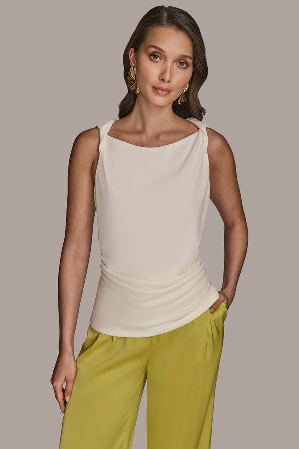 donna karan Twist Strap Ruched Tank cream