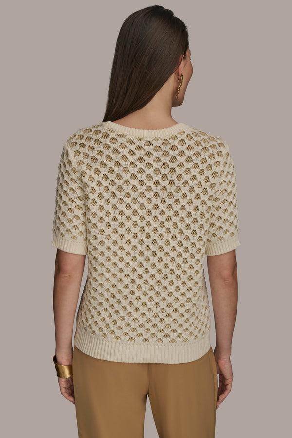 Donna Karan TWO TONE HONEYCOMB SWEATER Gold/Cream