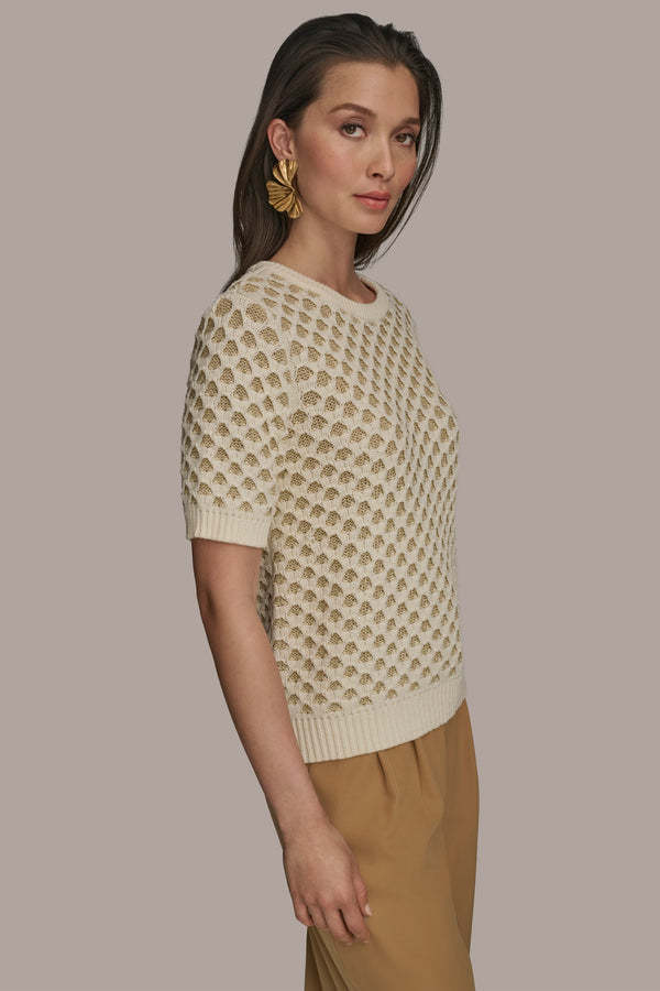 Donna Karan TWO TONE HONEYCOMB SWEATER Gold/Cream