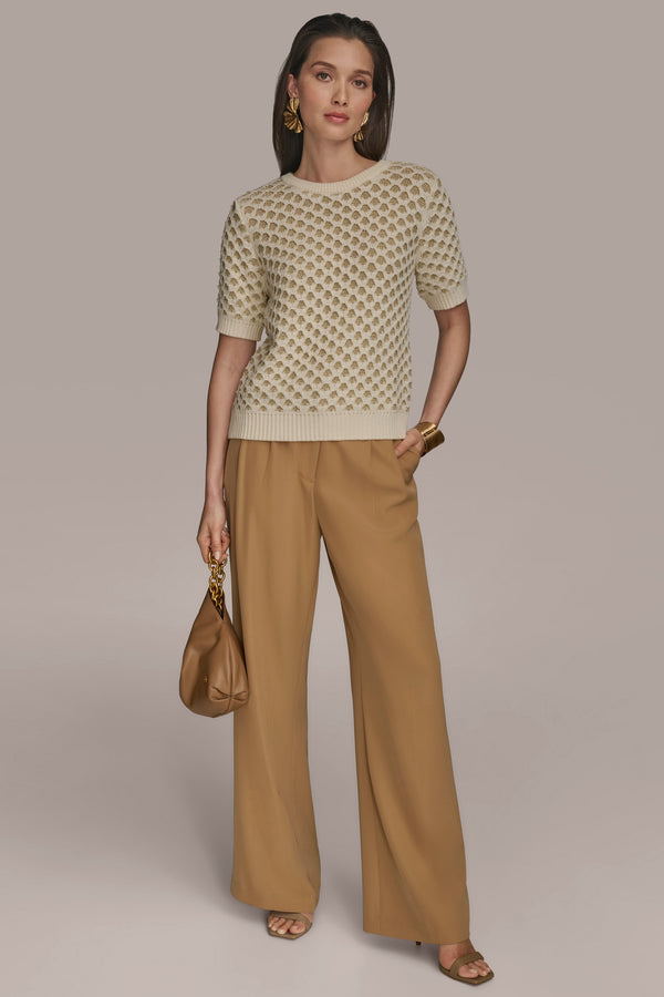 Donna Karan TWO TONE HONEYCOMB SWEATER Gold/Cream