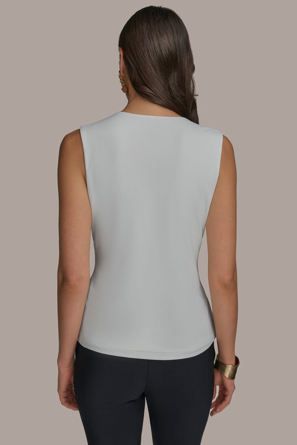 Donna Karan V-NECK HARDWARE TOP Cream