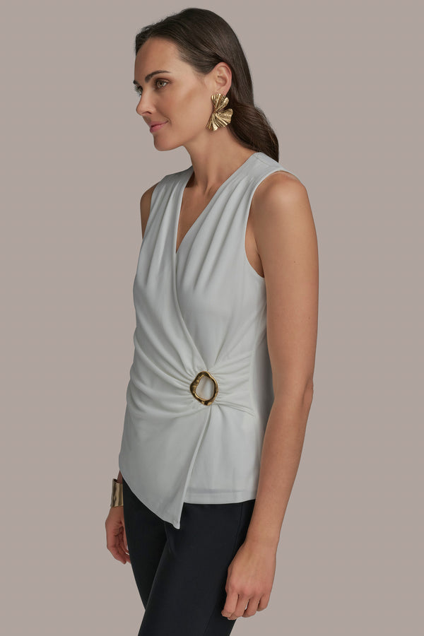 Donna Karan V-NECK HARDWARE TOP Cream