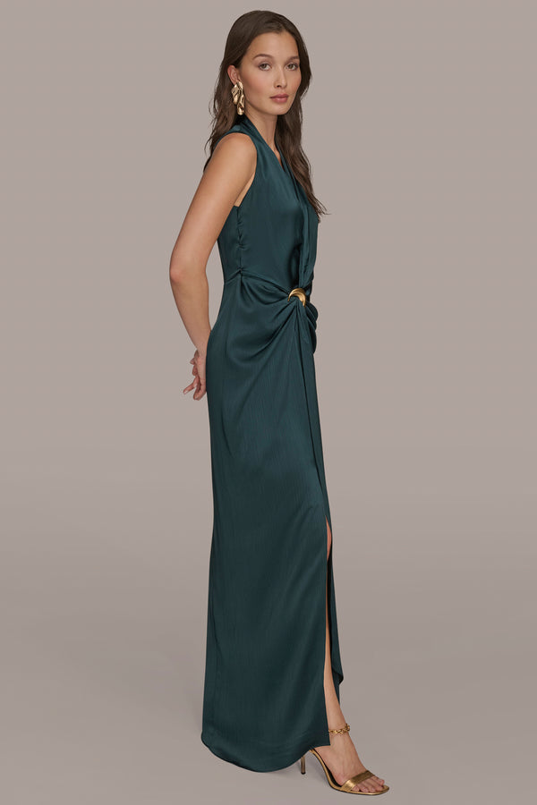 Donna Karan V-NECK MAXI WRAP DRESS HUDSON