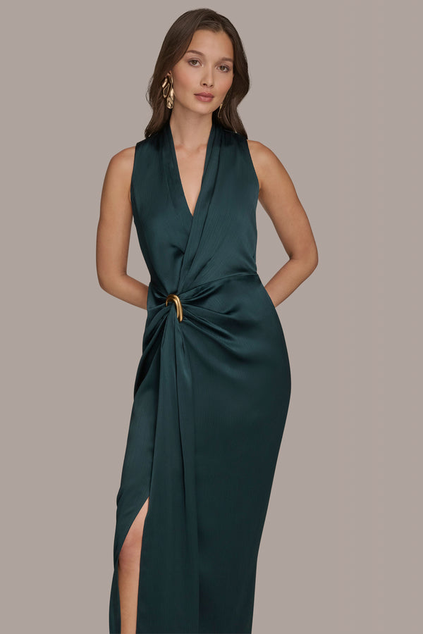 Donna Karan V-NECK MAXI WRAP DRESS HUDSON