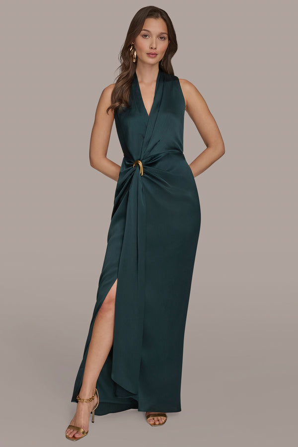 donna karan V-NECK MAXI WRAP DRESS HUDSON